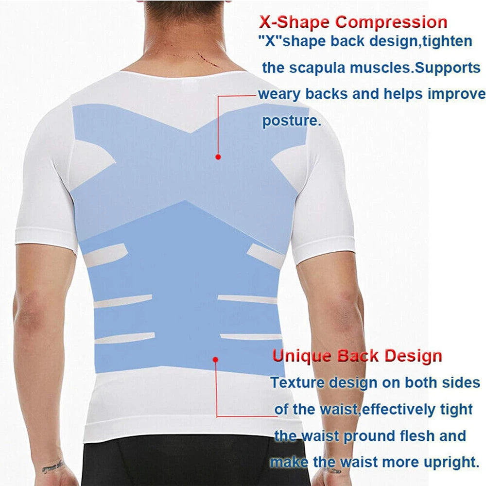 2PCS Men's Body Shaper Slimming Vest T-Shirt Elastic Slim Shapewear Compression Undershirts Tummy Control Waist Trainer Tank Top
