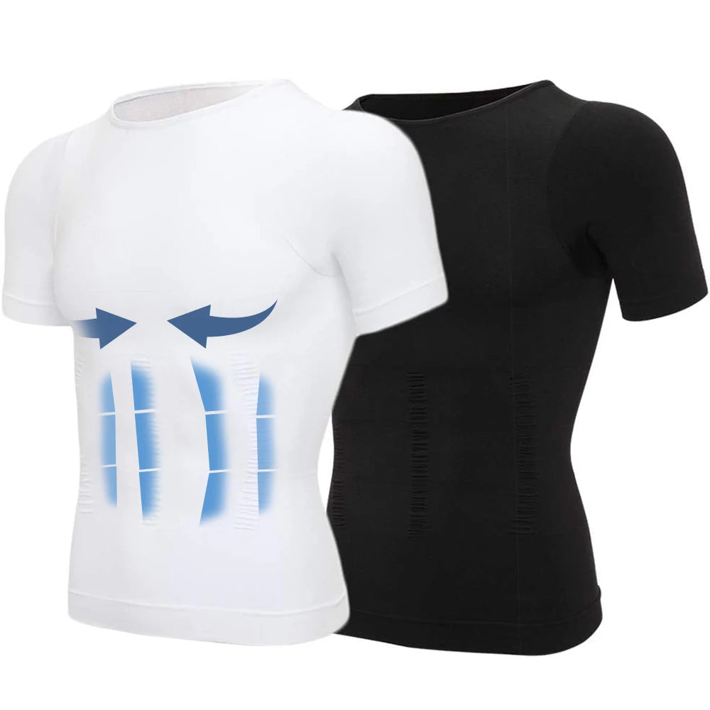2PCS Men's Body Shaper Slimming Vest T-Shirt Elastic Slim Shapewear Compression Undershirts Tummy Control Waist Trainer Tank Top