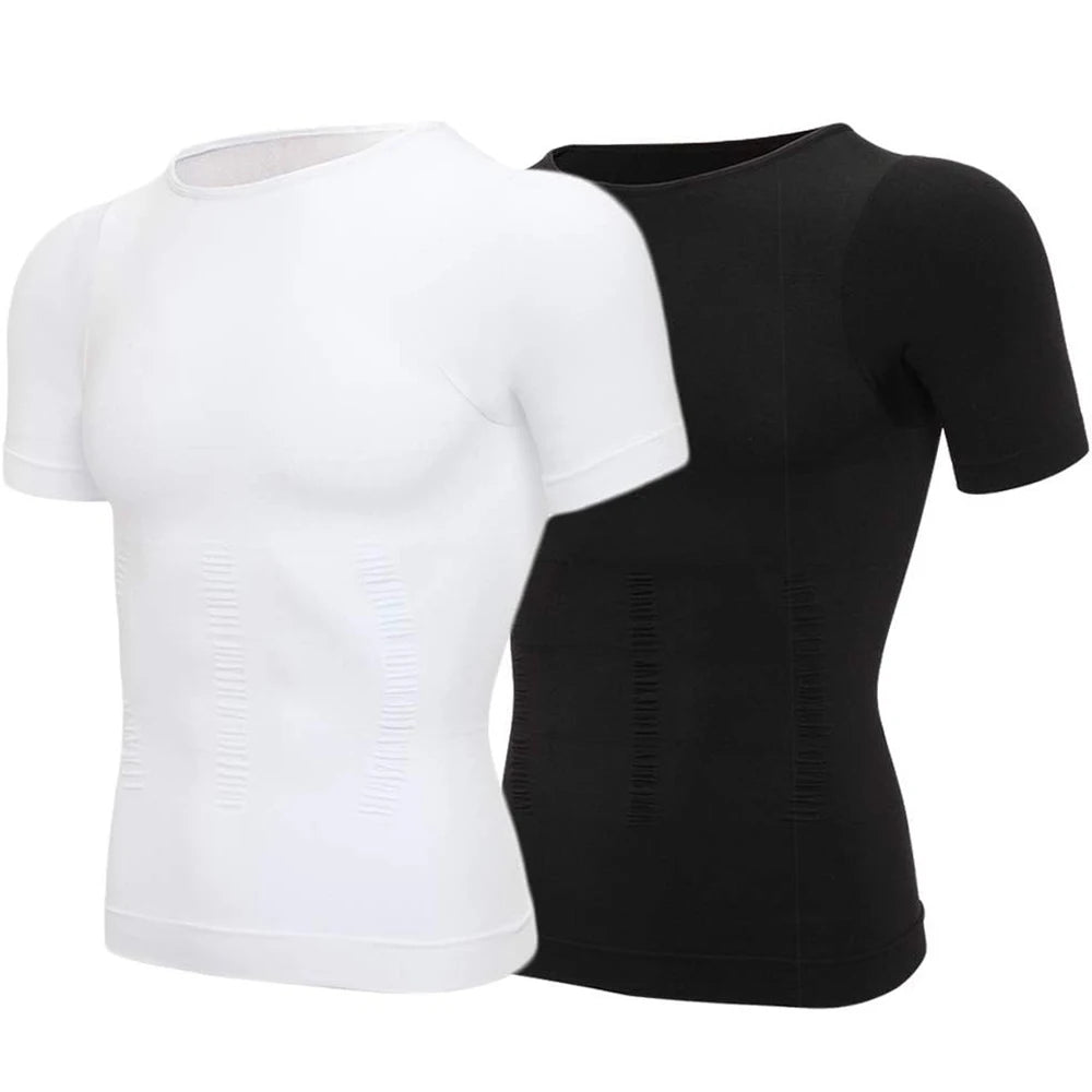 2PCS Men's Body Shaper Slimming Vest T-Shirt Elastic Slim Shapewear Compression Undershirts Tummy Control Waist Trainer Tank Top